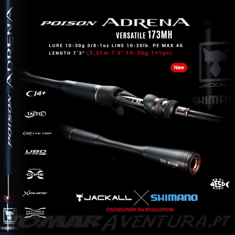 Jackall shimano Poison Adrena baitcasting VERSATILE 173MH 10-30g
