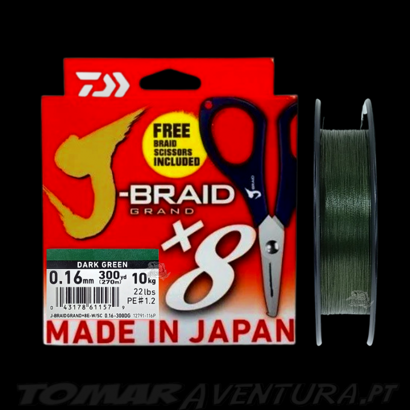 Linha Daiwa J-Braid Grand x8 Dark Green 270m + Braid Scissors