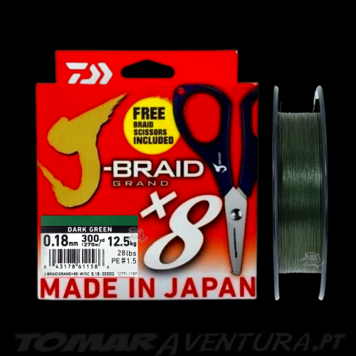 Linha Daiwa J-Braid Grand x8 Dark Green 270m + Braid Scissors